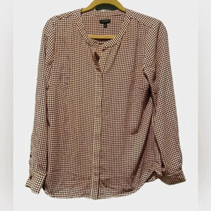 Talbots Women’s Houndstooth Button Down Long Sleeve Blouse Burgundy Sz:Small EUC